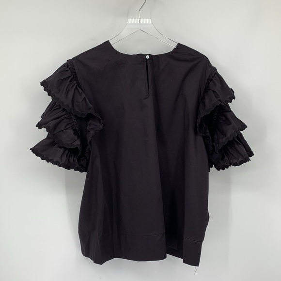 Harshman Juliette blouse top shirt black cotton ruffle sleeves zig zag new 2X - Picture 4 of 5